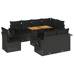 vidaXL Salon de jardin 9 pcs avec coussins noir résine tressée