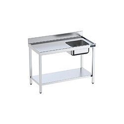 Table de chef Inox avec bac à Droite, bord anti-ruissellement et étagère - Gamme 600 - Distform