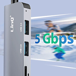 Avis LinQ Hub USB C et USB avec USB 3.0 + 2x USB 2.0 Lecteur Cartes SD et TF Noir