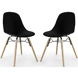 ICONIK INTERIOR Chaise de Salle à Manger - Design Scandinave - Pieds en Bois - Lot de 2 - Skögur Noir