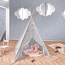 The Home Deco Kids Tipi enfant en tissu 160 cm Little house taupe et blanc.