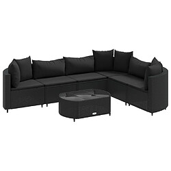 vidaXL Salon de jardin 7 pcs avec coussins noir résine tressée