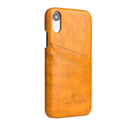 Avis Wewoo Etui en cuir Fierre Shann Retro Oil en PU avec texture pour iPhone XR, avec fentes pour cartes (Jaune)