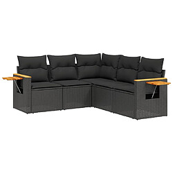 Maison Chic Salon de jardin 5 pcs avec coussins | Ensemble de Table et chaises | Mobilier d'Extérieur noir résine tressée -GKD14213