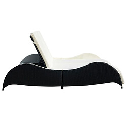 Avis Helloshop26 Transat chaise longue bain de soleil lit de jardin terrasse meuble d'extérieur double avec coussin vague résine tressée noir 02_0012729