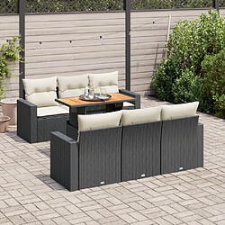 vidaXL Salon de jardin 7 pcs avec coussins noir résine tressée