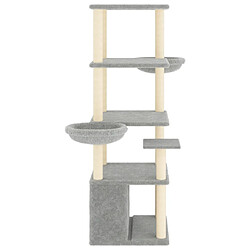 Helloshop26 Arbre à chat meuble tour grimper jouet grattage grattoir escalade plateforme avec griffoirs en sisal clair 147 cm gris 02_0022571