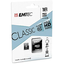 Minigroup MicroSDHC 16Go EMTEC +Adaptateur CL10 CLASSIC - Sous blister