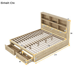 Avis ComfortXL Lit Double En Bois Massif Avec Tiroirs De Rangement Et Tête De Lit, Naturel 160*200cm