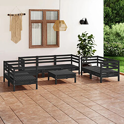 vidaXL Salon de jardin 8 pcs Noir Bois de pin massif