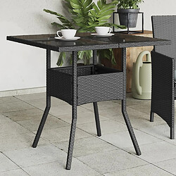 Maison Chic Table de jardin | Table d'extérieur dessus en verre noir 80x80x75 cm résine tressée -GKD82068