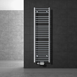 LuxeBath Radiateur de salle de bain Sahara 400x1500 mm, chrome, coudé avec raccord central y compris garniture de raccordement avec thermostat