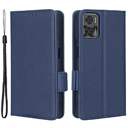 Etui en PU texture litchi, fermoir magnétique double avec support pour votre Motorola Moto E22 4G/Moto E22i 4G - bleu foncé