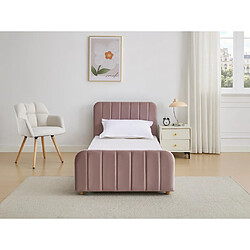 Vente-Unique Lit 90 x 190 cm - Velours avec coutures verticales - Rose - ROGADI