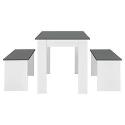 Acheter Lot de Table et 2 Bancs Design Ensemble de Meubles de Salle à Manger Stylé pour 4 Personnes Panneau de Particules Mélaminé 110 x 70 x 73 cm Blanc Gris [en.casa]