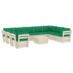 vidaXL Salon de jardin palette 10 pcs avec coussins bois d'épicéa