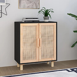 vidaXL Buffet Noir 60x30x70 cm Bois de pin massif et rotin naturel