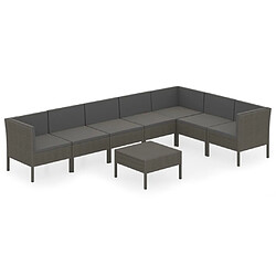 vidaXL Salon de jardin 8 pcs avec coussins résine tressée gris