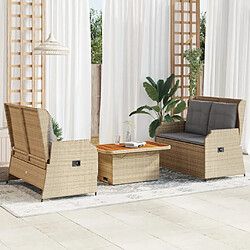 vidaXL Salon de jardin avec coussins 3 pcs beige résine tressée