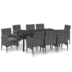 Maison Chic Ensemble à manger d'extérieur 9 pcs avec coussins,Salon de jardin,Mobilier de jardin Poly rotin Gris -GKD967883