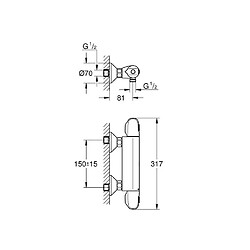 GROHE Robinet mitigeur thermostatique douche Grohtherm 1000 - Bec haut - Bec tube pivotant 150°- Economie d'eau - Chrome