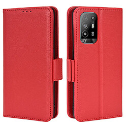 Etui en PU texture litchi avec support, rouge pour votre Oppo F19 Pro+ 5G/A94 5G/A95 5G/Reno5 Z