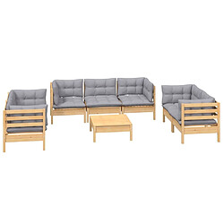 Avis Maison Chic Salon de jardin 8 pcs + coussins - Mobilier/Meubles de jardin - Table et chaises d'extérieur gris Bois de pin massif -MN12756