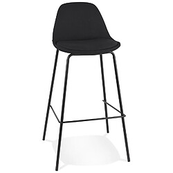 Alterego Tabouret de bar 'BULMA' en tissu noir et pied en métal noir