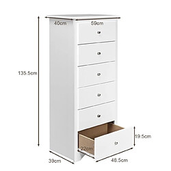 Acheter Helloshop26 Commode étroite à 6 tiroirs commode haute avec 6 tiroirs meuble à 6 tiroirs pour chambre cadre durablepour chambre salon bureau blanc 20_0004882