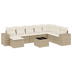 vidaXL Salon de jardin avec coussins 9 pcs beige résine tressée