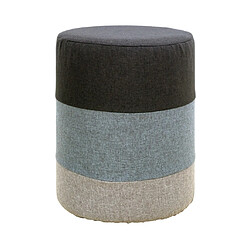 Mobili Rebecca Pouf Assise Pouffe Tissu Rond Gris Blanc Vintage 45x35x35