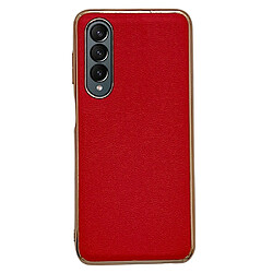 Coque en TPU + cuir véritable électroplaqué pour votre Samsung Galaxy Z Fold3 5G - rouge