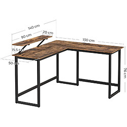 Helloshop26 Bureau en forme de L table d’angle avec support d’écran pour étudier jouer travailler gain d’espace pieds réglables cadre métallique assemblage facile marron rustique12_0000327