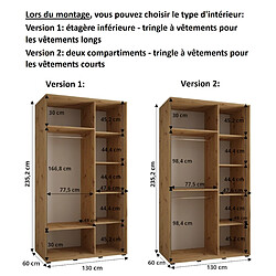 Abiks Meble Armoire à portes coulissantes Davos 2 H235.2 x L130 x P60 2 portes coulissante (Chêne artisan/Chêne artisan/Argent) pas cher