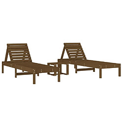 vidaXL Chaises longues lot de 2 avec table brun miel bois massif pin