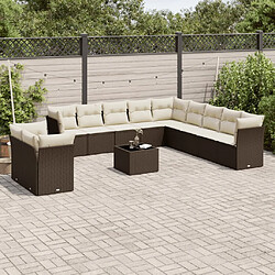 vidaXL Salon de jardin avec coussins 12 pcs marron résine tressée