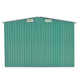 Helloshop26 Abri de jardin cabane cabanon maison de stockage remise extérieur hangar outils robuste 257 x 392 x 181 cm métal vert 02_0022169