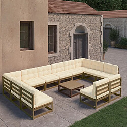 Maison Chic Salon de jardin 13 pcs avec coussins, Ensemble Tables et chaises d'extérieur marron miel bois de pin -GKD912542