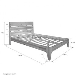 Homestyle4U Lit double 140x200 en pin naturel bois massif