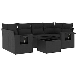 Maison Chic Salon de jardin 7 pcs avec coussins | Ensemble de Table et chaises | Mobilier d'Extérieur noir résine tressée -GKD33516