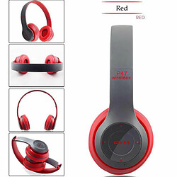 Casque Sans Fil Pliable P47, Casque Bluetooth Pour Tablette Avec Micro, Pour Mobile Xiaomi Iphone Sumsamg Rouge