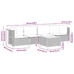 vidaXL Salon de jardin 5 pcs avec coussins noir résine tressée pas cher