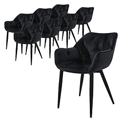 ML-Design Lot de 8 chaises de salle à mange ergonomique assise noir en velours pieds métal