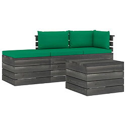 vidaXL Salon palette de jardin 4 pcs avec coussins Bois de pin massif