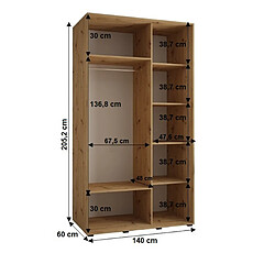 Acheter Abiks Meble Armoire SAPPORO 2 À Portes Coulissantes 205,2/140/60 2 Portes (Blanc/Noir)