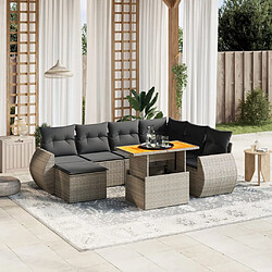 vidaXL Salon de jardin 8 pcs avec coussins gris résine tressée