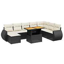 Maison Chic Ensemble Tables et chaises d'extérieur 9 pcs avec coussins,Salon de jardin noir résine tressée -GKD613914