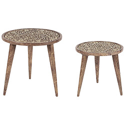 Beliani Lot de 2 tables d'appoint en bois de manguier sombre RANJA