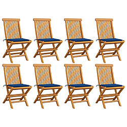 vidaXL Chaises de jardin avec coussins bleu royal lot de 8 Teck massif