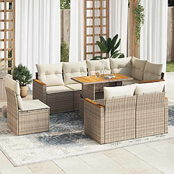 vidaXL Salon de jardin avec coussins 9 pcs beige résine tressée acacia